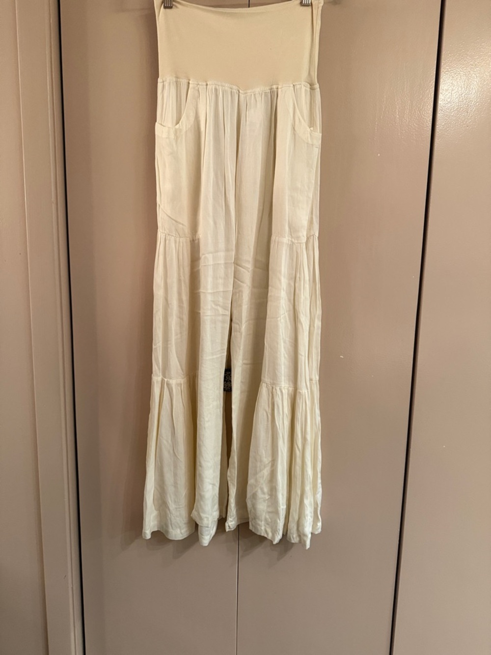Women's Cream Tiered Maxi Pants
